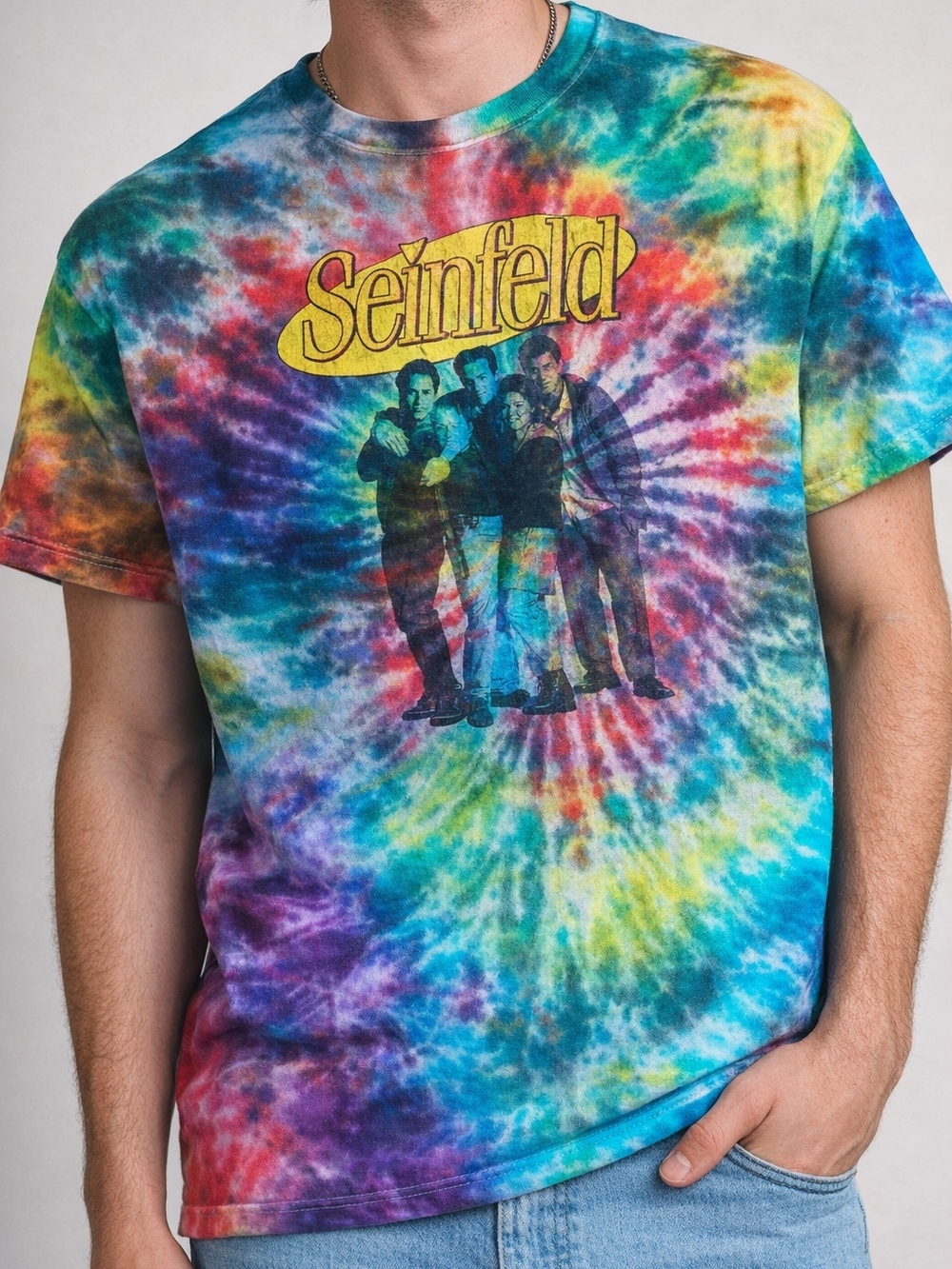 Seinfeld Tie Dye Graphic Tee Rainbow Spiral TV Show Retro Streetwear Shirt M